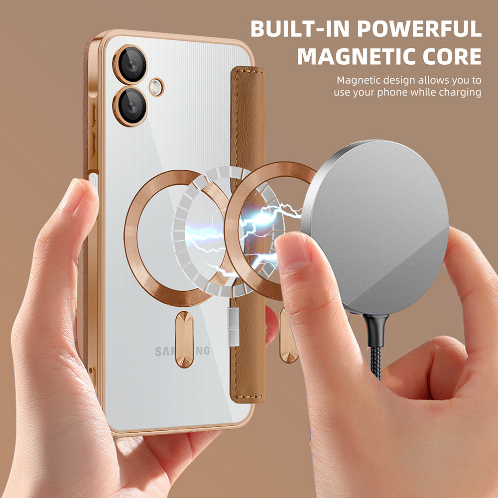 Capa MagSafe para Samsung Galaxy A06 A065, Techsuit, SmartMag Book, Castanha
