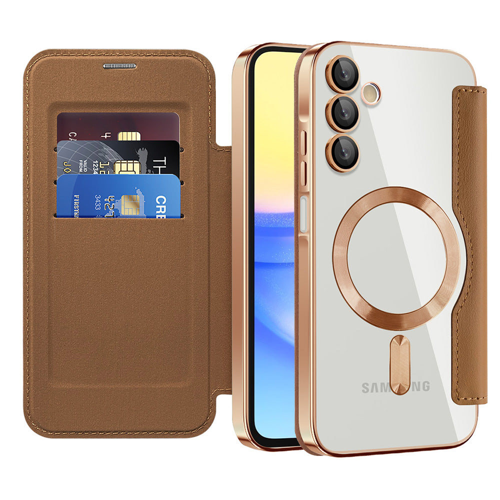 Capa MagSafe para Samsung Galaxy A15 5G A156 / A15 A155, Techsuit, SmartMag Book, Castanha