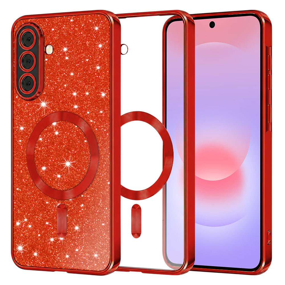 Capa MagSafe para Samsung Galaxy A37 5G, Techsuit, Luxury Glitter, Vermelha