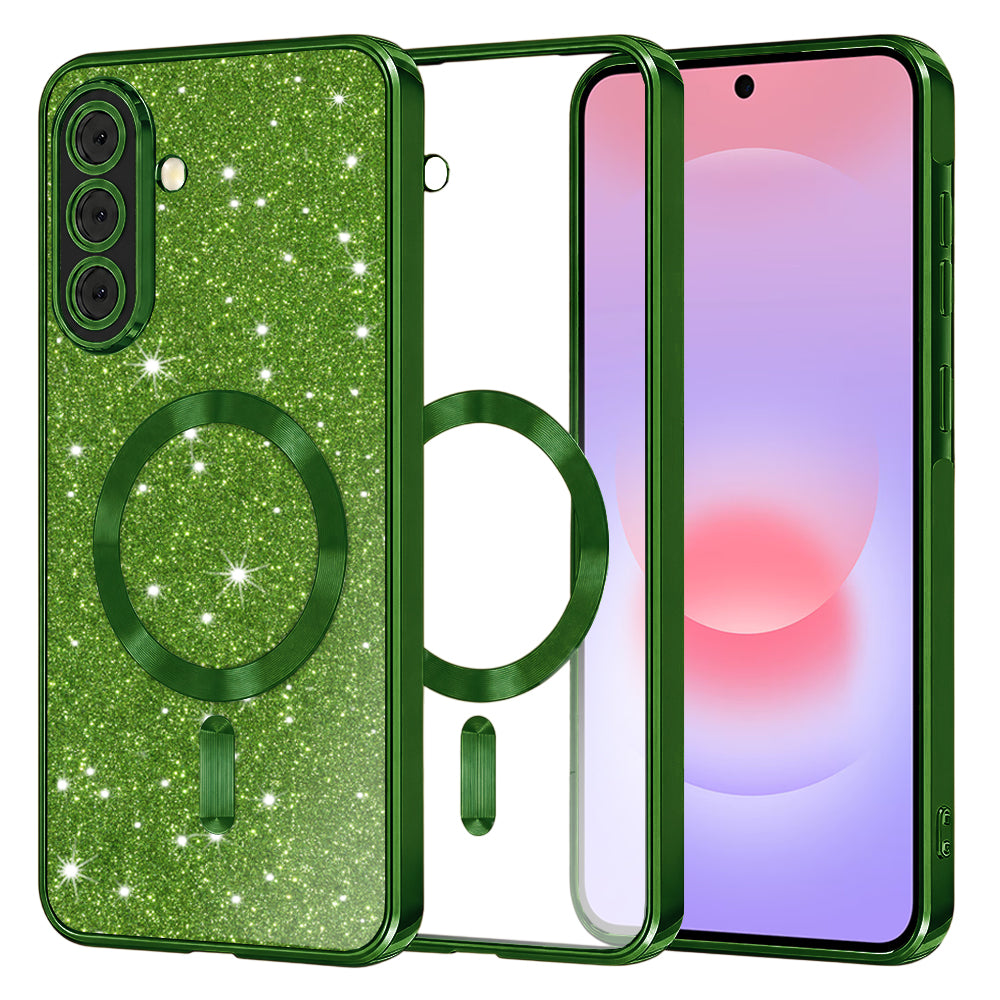Capa MagSafe para Samsung Galaxy A37 5G, Techsuit, Luxury Glitter, Verde Escuro