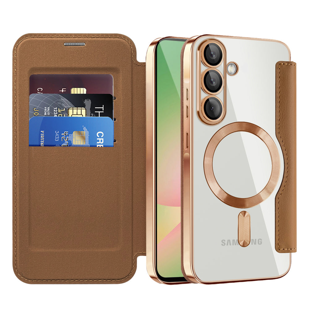 Capa MagSafe para Samsung Galaxy A56 A566, Techsuit, SmartMag Book, Castanha