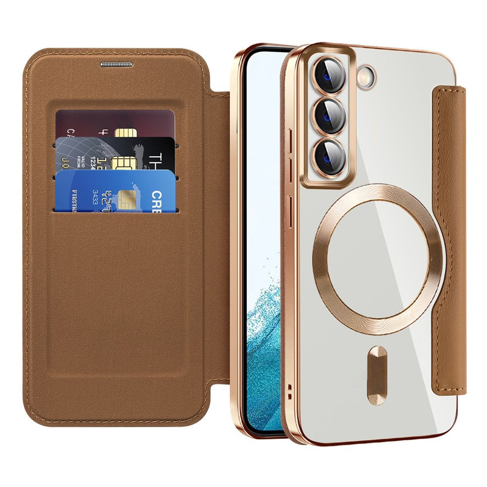 Capa MagSafe para Samsung Galaxy S22 5G S901, Techsuit, SmartMag Book, Castanha