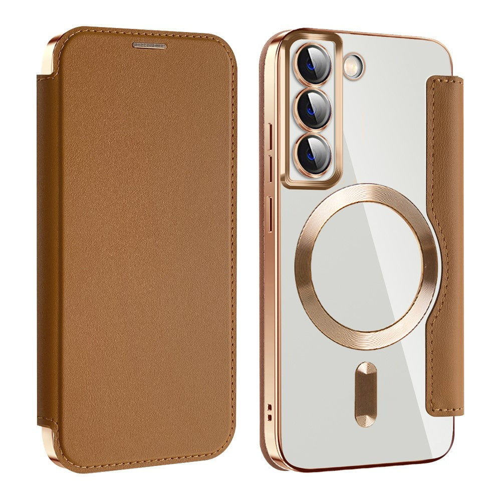 Capa MagSafe para Samsung Galaxy S22 5G S901, Techsuit, SmartMag Book, Castanha