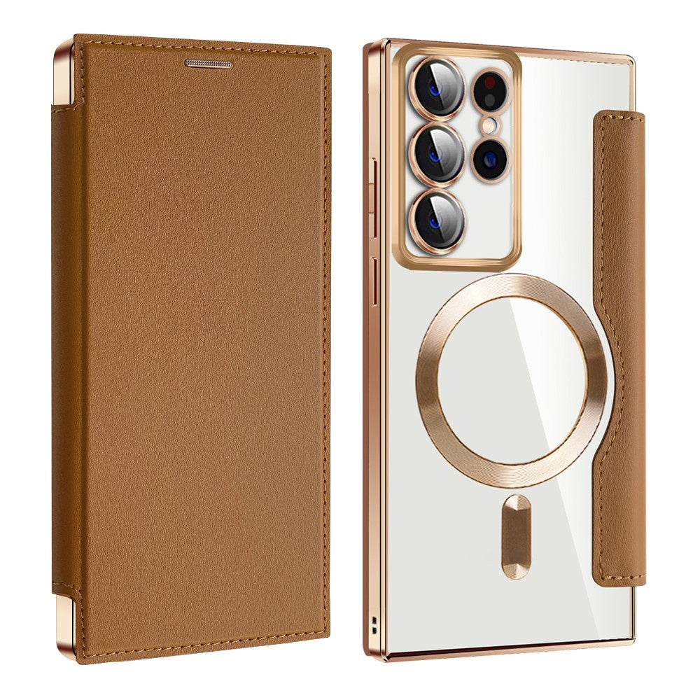 Capa MagSafe para Samsung Galaxy S22 Ultra 5G S908, Techsuit, SmartMag Book, Castanha