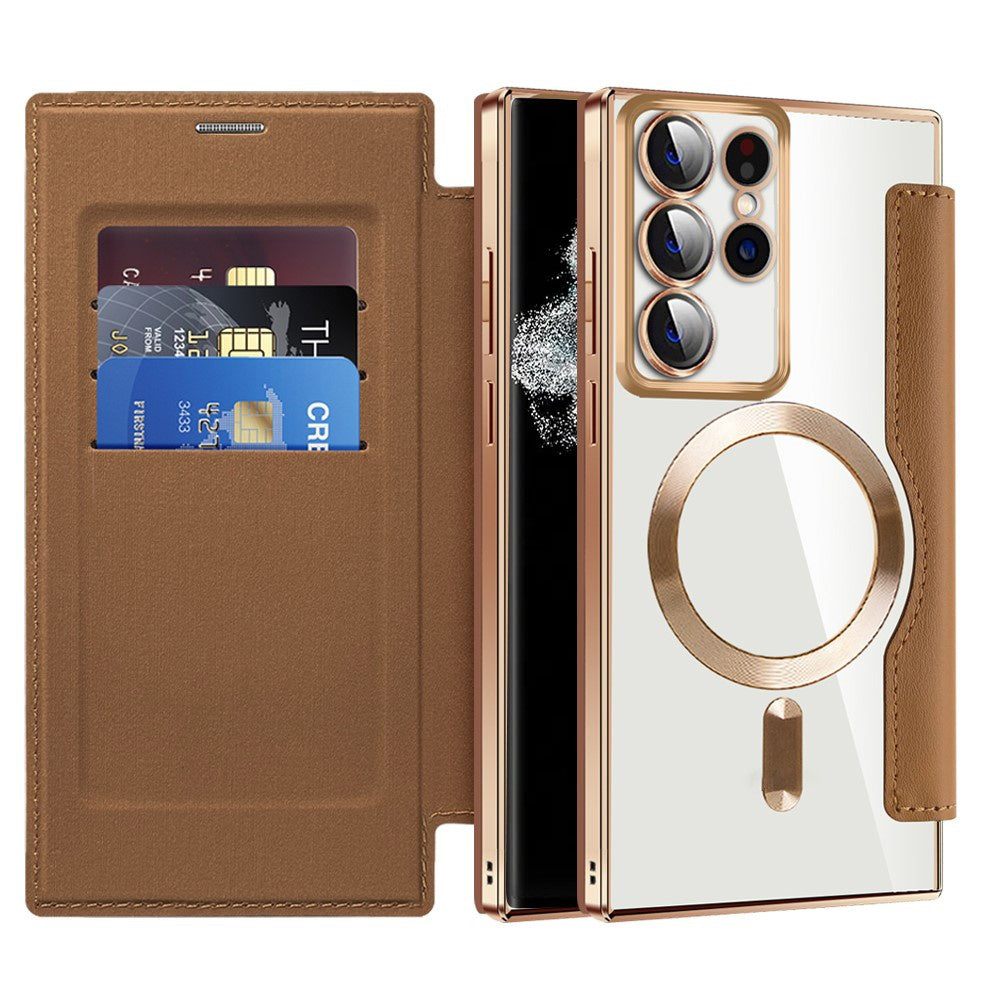 Capa MagSafe para Samsung Galaxy S22 Ultra 5G S908, Techsuit, SmartMag Book, Castanha