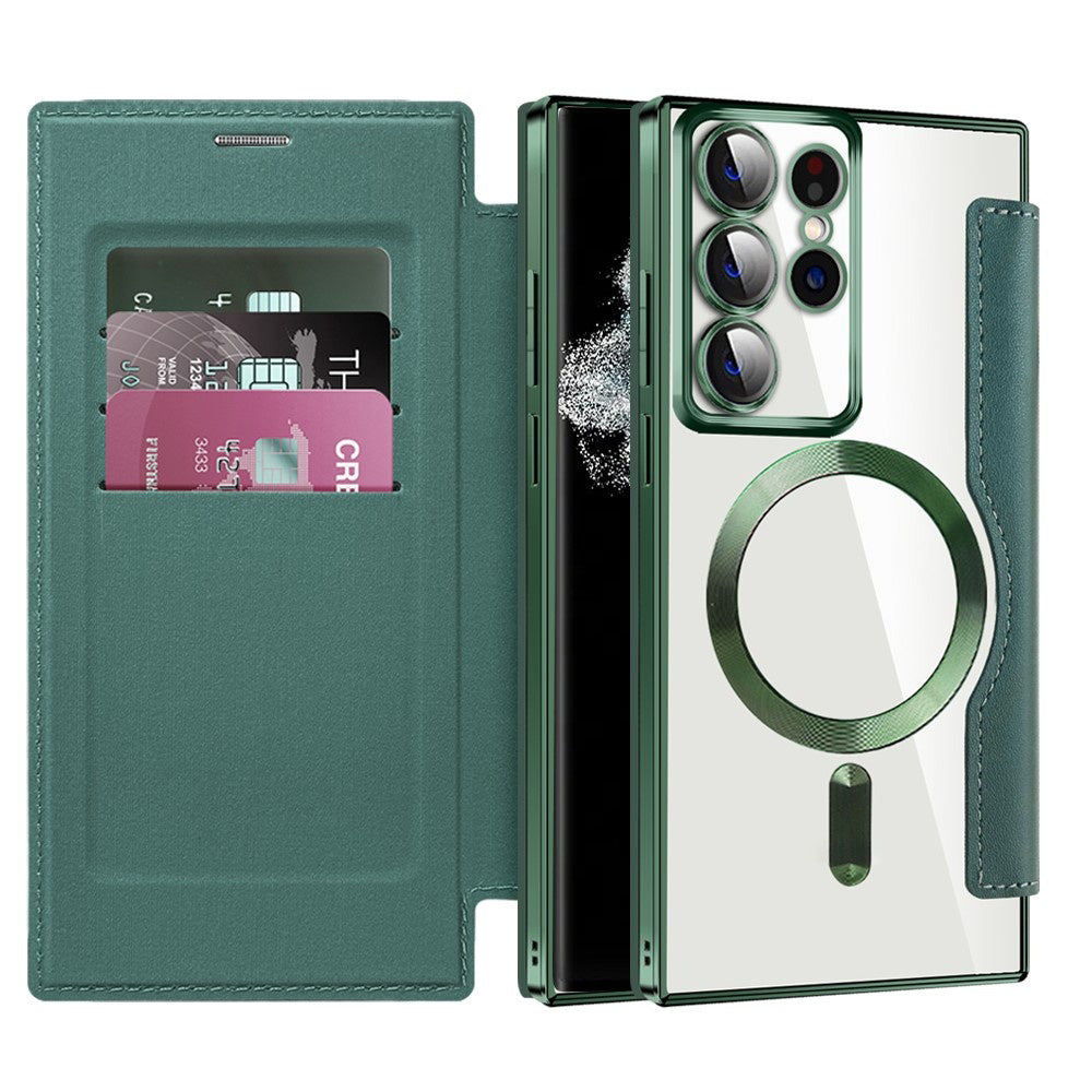 Capa MagSafe para Samsung Galaxy S22 Ultra 5G S908, Techsuit, SmartMag Book, Verde