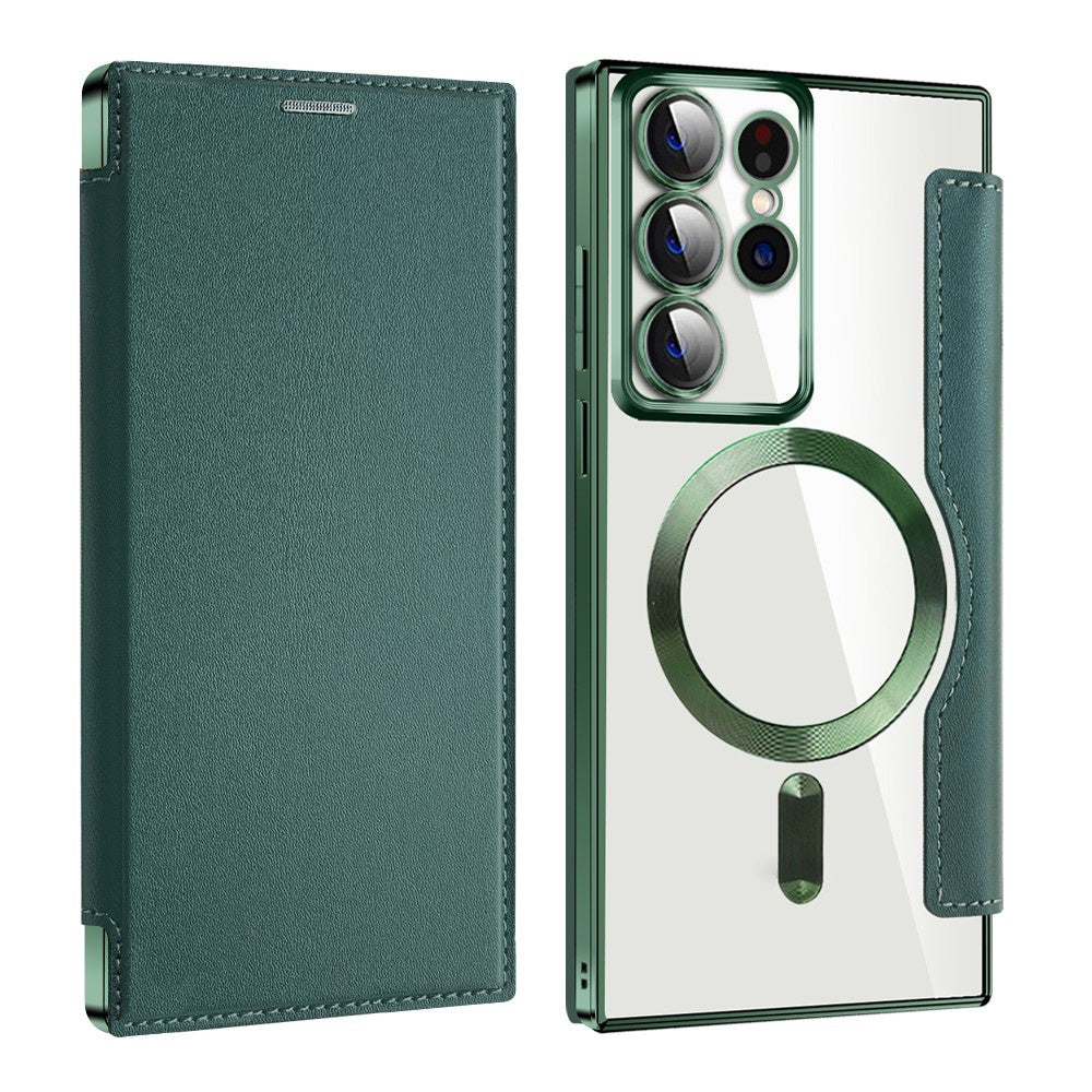 Capa MagSafe para Samsung Galaxy S22 Ultra 5G S908, Techsuit, SmartMag Book, Verde