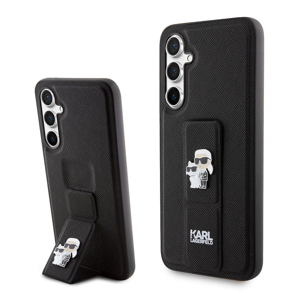 Capa MagSafe para Samsung Galaxy S23 FE S711, Karl Lagerfeld, Saffiano Gripstand Karl & Choupette, Azul.