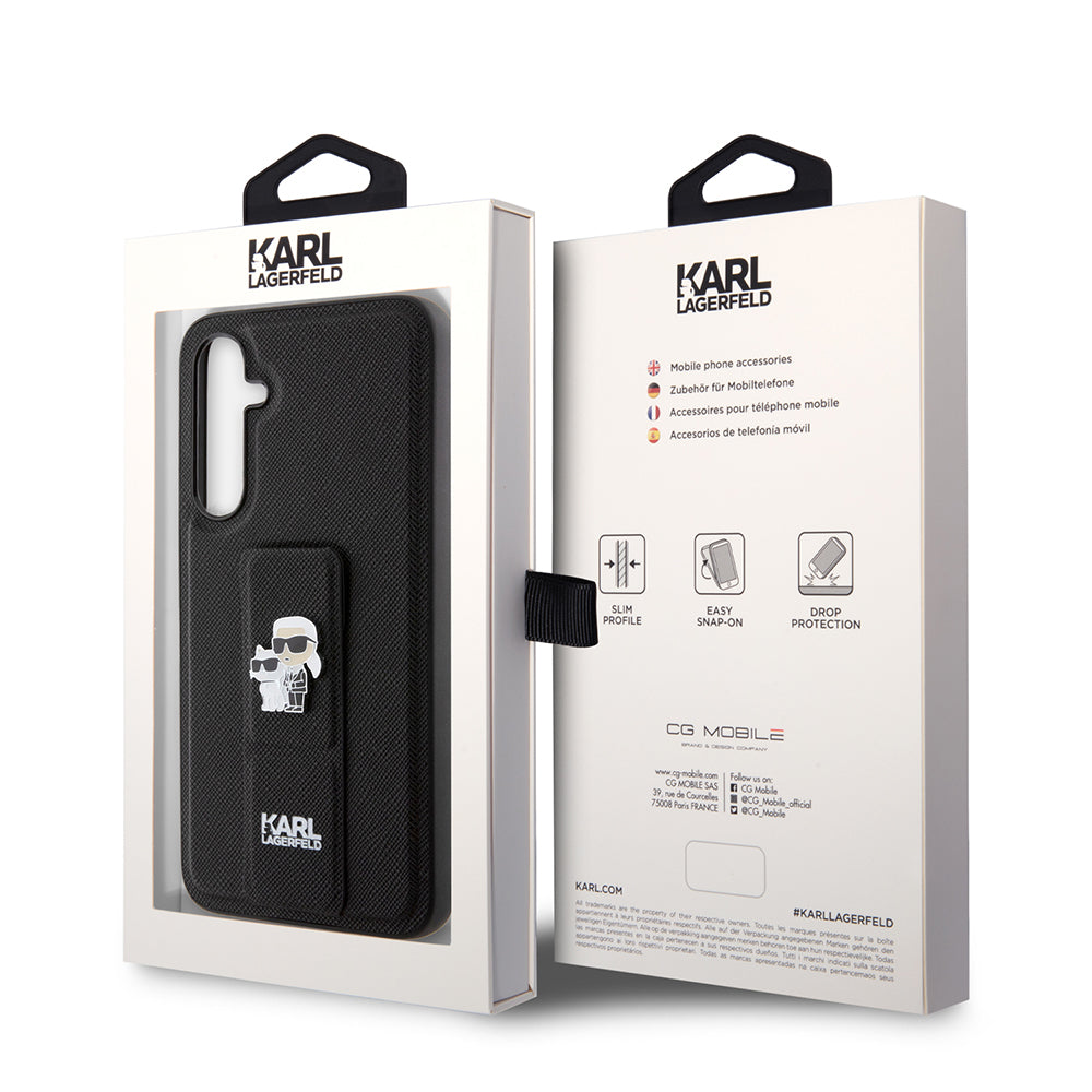 Capa MagSafe para Samsung Galaxy S23 FE S711, Karl Lagerfeld, Saffiano Gripstand Karl & Choupette, Azul.