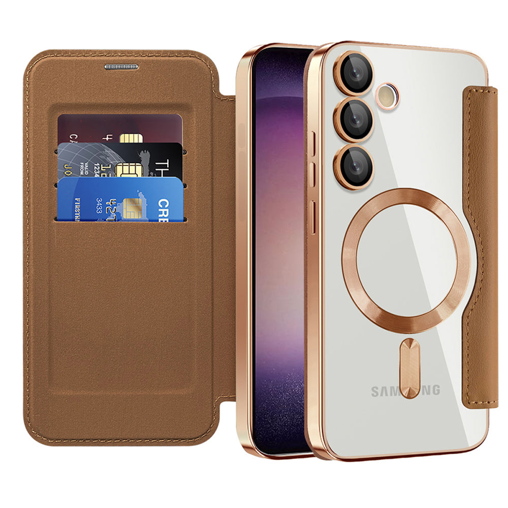 Capa MagSafe para Samsung Galaxy S23 S911, Techsuit, SmartMag Book, Castanha