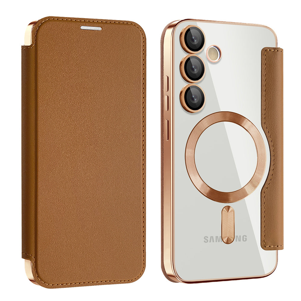Capa MagSafe para Samsung Galaxy S23 S911, Techsuit, SmartMag Book, Castanha