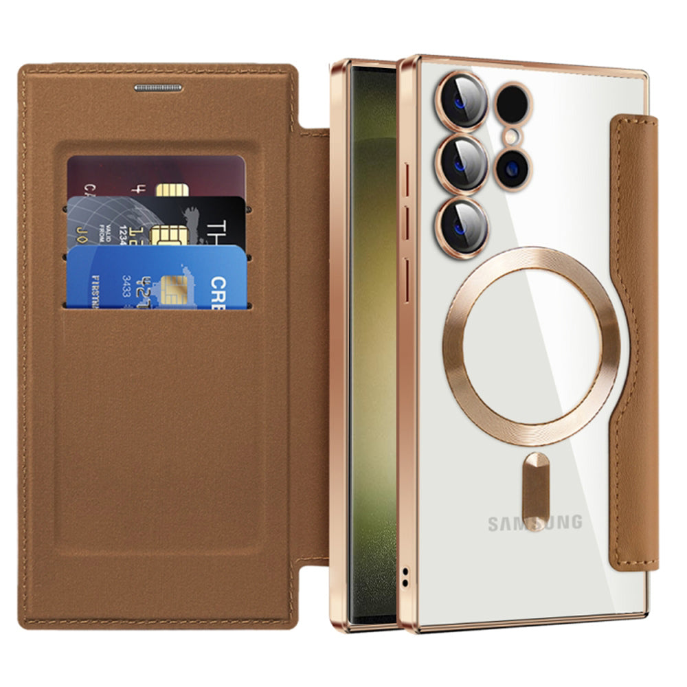 Capa MagSafe para Samsung Galaxy S23 Ultra S918, Techsuit, SmartMag Book, Castanha