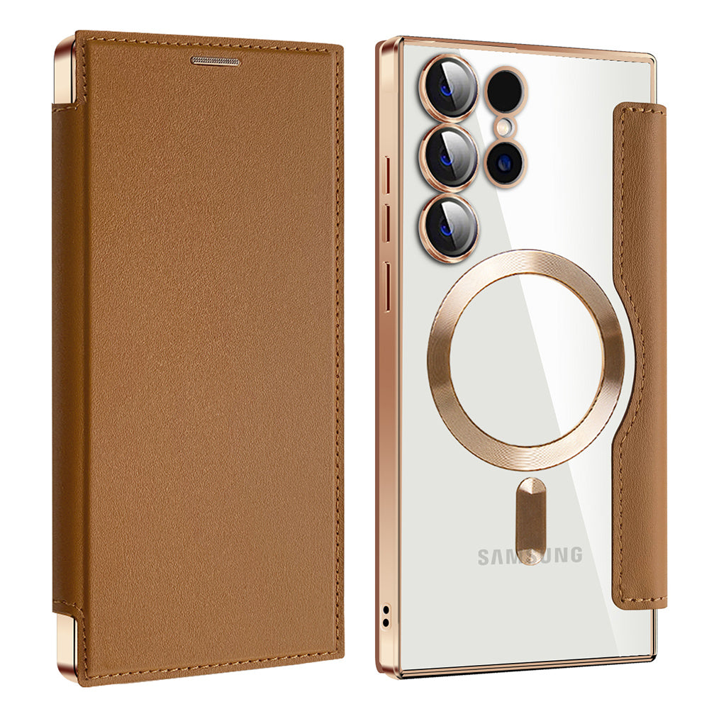 Capa MagSafe para Samsung Galaxy S23 Ultra S918, Techsuit, SmartMag Book, Castanha