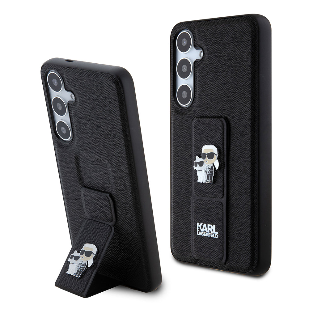 Capa MagSafe para Samsung Galaxy S24+ S926, Karl Lagerfeld, Saffiano Gripstand Karl & Choupette, Preta