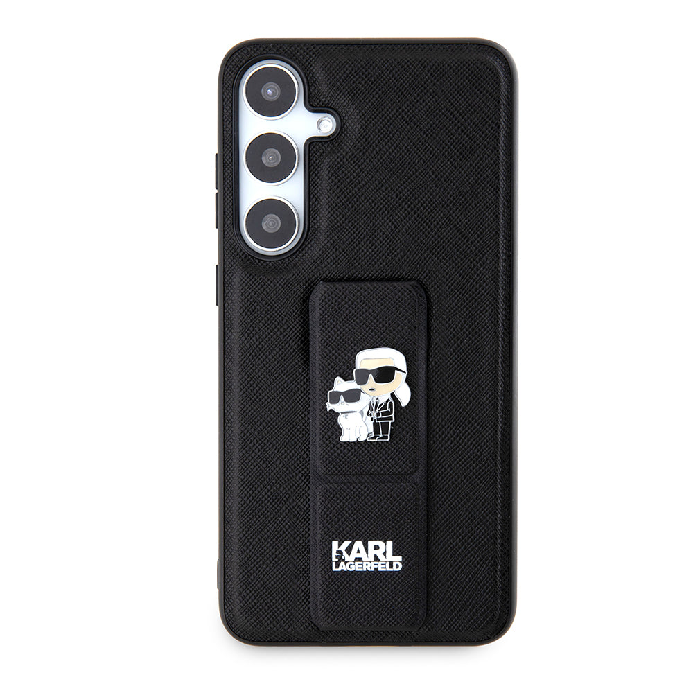 Capa MagSafe para Samsung Galaxy S24+ S926, Karl Lagerfeld, Saffiano Gripstand Karl & Choupette, Preta