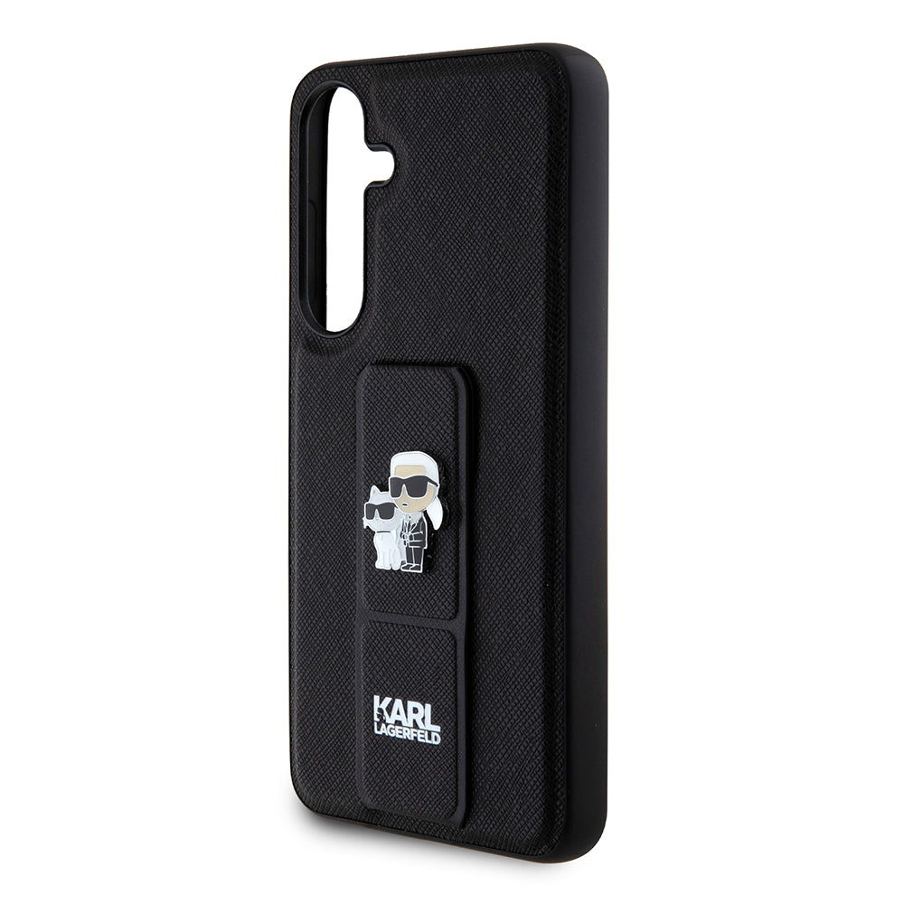 Capa MagSafe para Samsung Galaxy S24+ S926, Karl Lagerfeld, Saffiano Gripstand Karl & Choupette, Preta