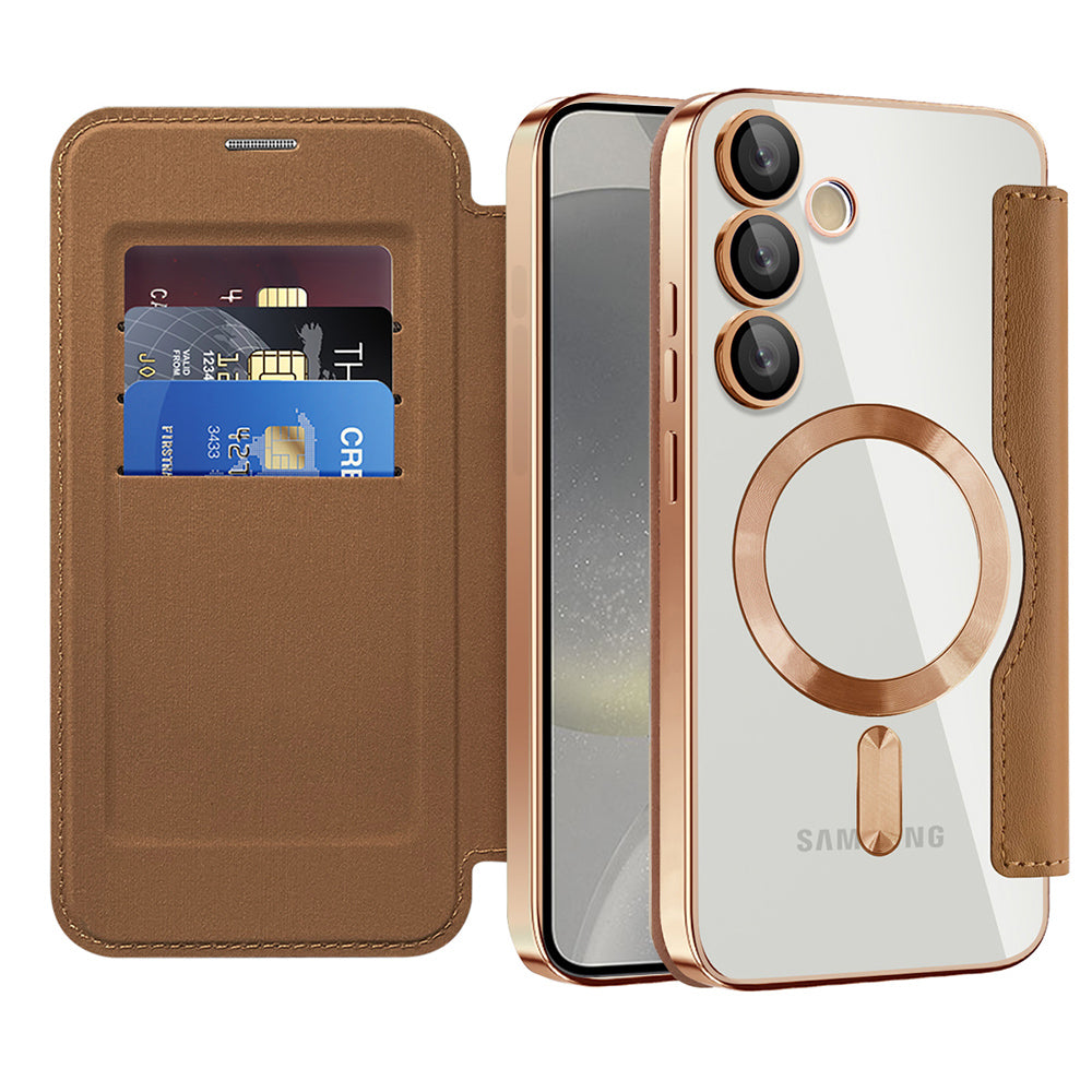 Capa MagSafe para Samsung Galaxy S24+ S926, Techsuit, SmartMag Book, Castanha