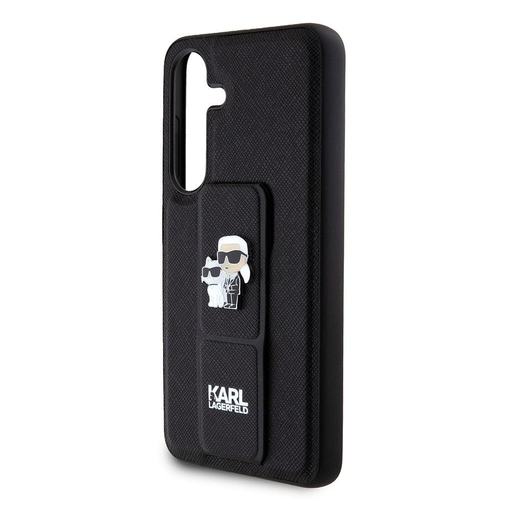 Capa MagSafe para Samsung Galaxy S24 S921, Karl Lagerfeld, Saffiano Gripstand Karl & Choupette, Preta.