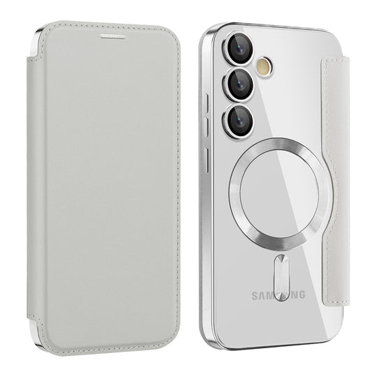 Capa MagSafe para Samsung Galaxy S24 S921, Techsuit, SmartMag Book, Cinzento