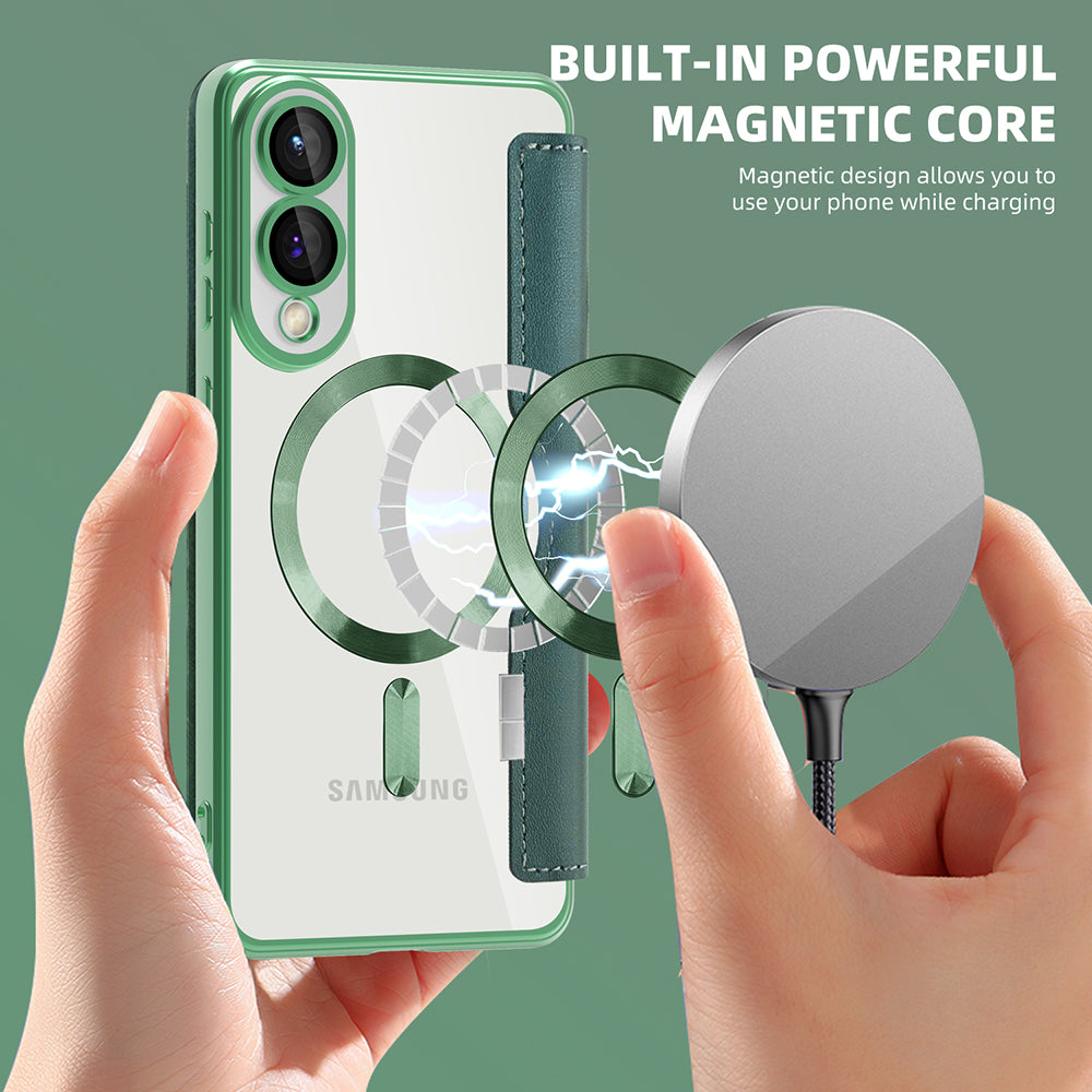 Capa MagSafe para Samsung Galaxy S25 Edge S937, Techsuit, SmartMag Book, Verde