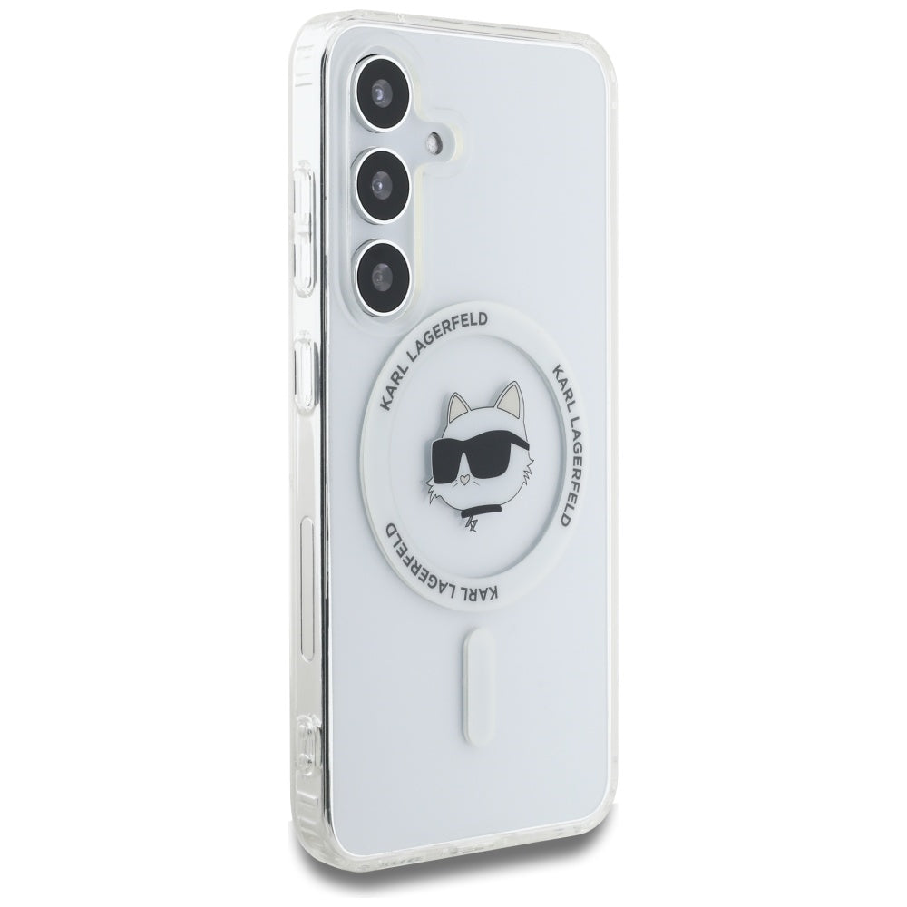 Capa MagSafe para Samsung Galaxy S25+ S936, Karl Lagerfeld, IML Choupette's Head, Branca.