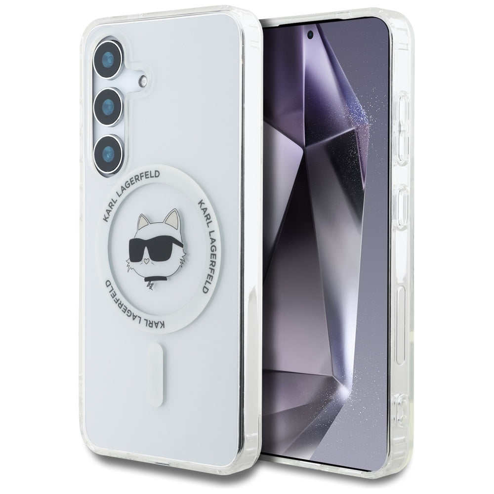 Capa MagSafe para Samsung Galaxy S25+ S936, Karl Lagerfeld, IML Choupette's Head, Branca.