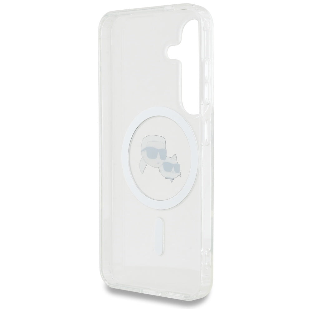 Capa MagSafe para Samsung Galaxy S25+ S936, Karl Lagerfeld, IML Metal Karl & Choupette's Heads, Prateada.