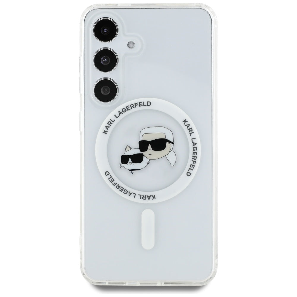 Capa MagSafe para Samsung Galaxy S25+ S936, Karl Lagerfeld, IML Metal Karl & Choupette's Heads, Prateada.