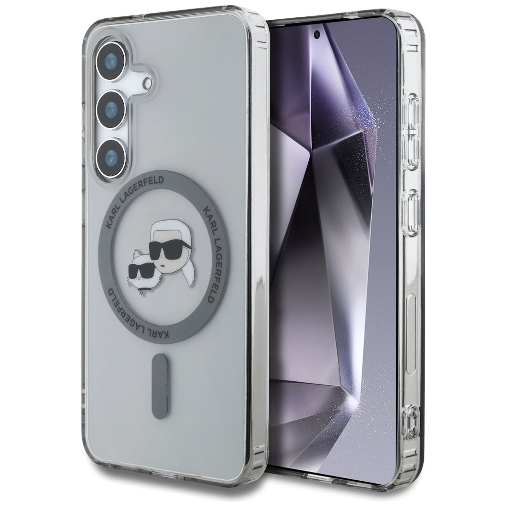 Capa MagSafe para Samsung Galaxy S25+ S936, Karl Lagerfeld, IML Metal Karl & Choupette's Heads, Preta
