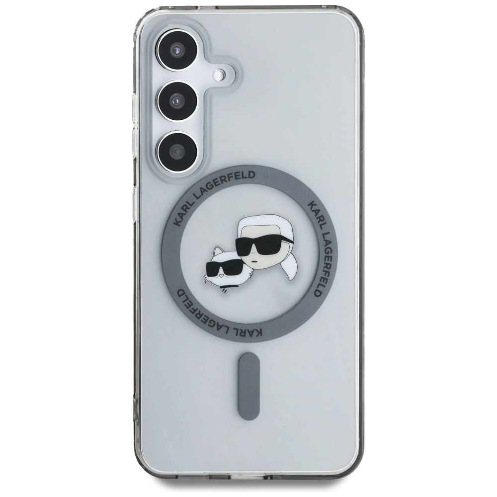 Capa MagSafe para Samsung Galaxy S25+ S936, Karl Lagerfeld, IML Metal Karl & Choupette's Heads, Preta