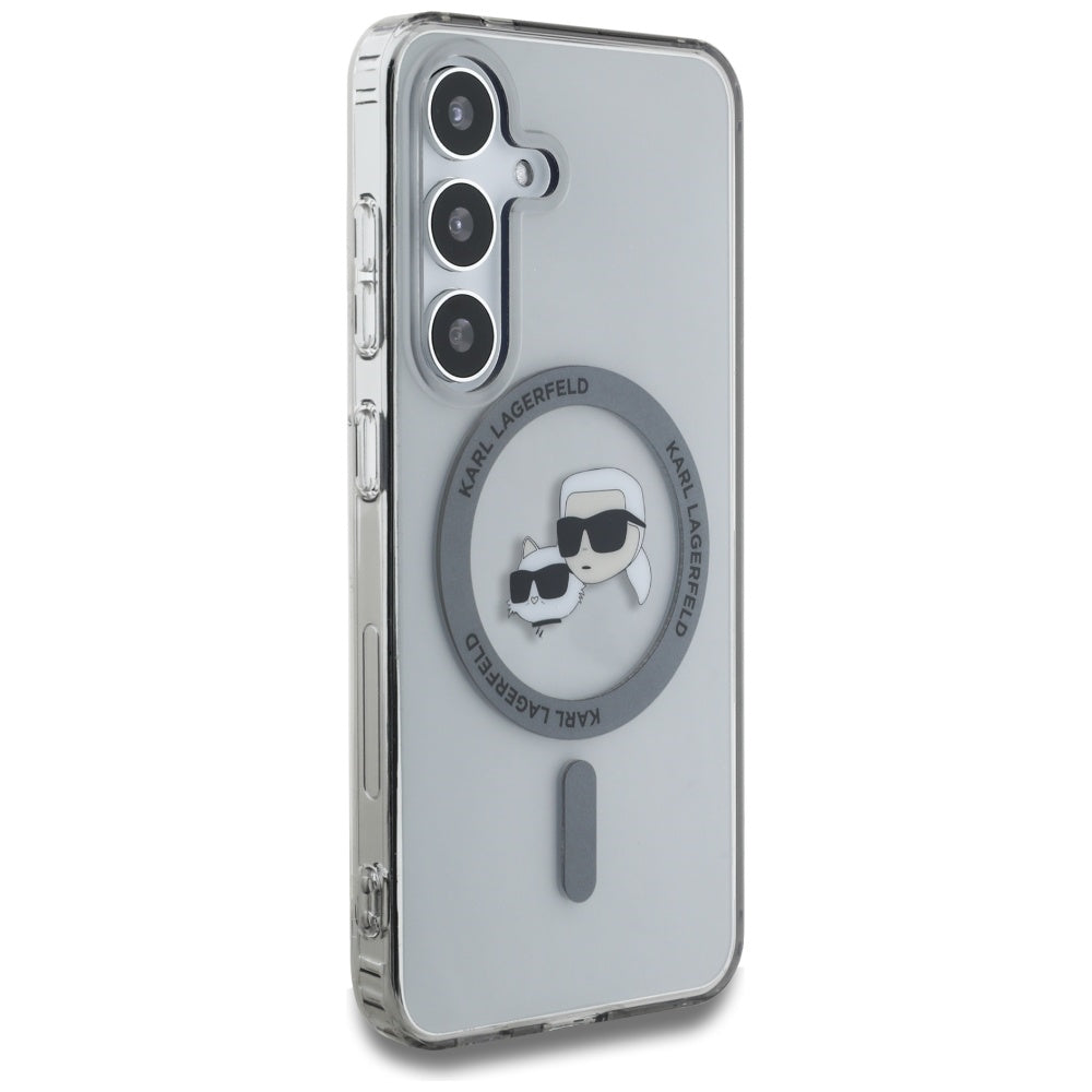 Capa MagSafe para Samsung Galaxy S25+ S936, Karl Lagerfeld, IML Metal Karl & Choupette's Heads, Preta