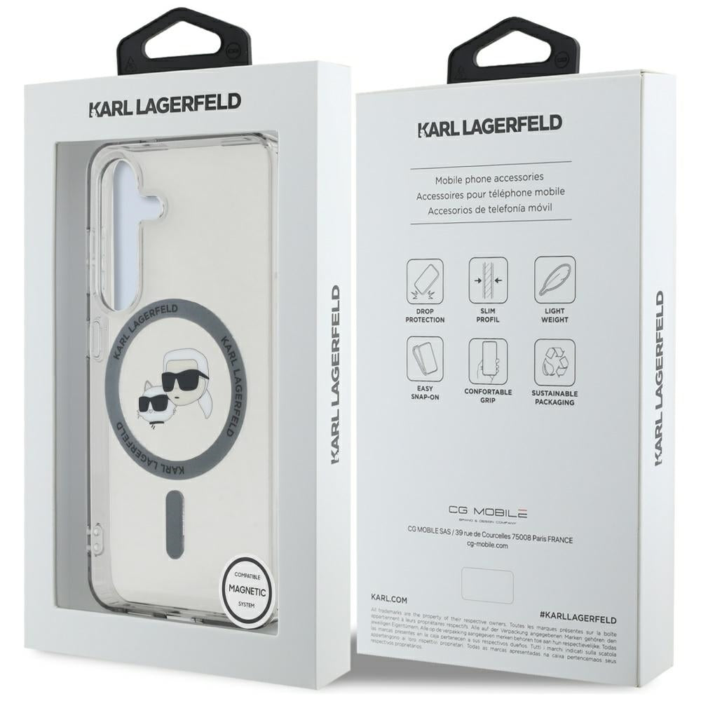 Capa MagSafe para Samsung Galaxy S25+ S936, Karl Lagerfeld, IML Metal Karl & Choupette's Heads, Preta