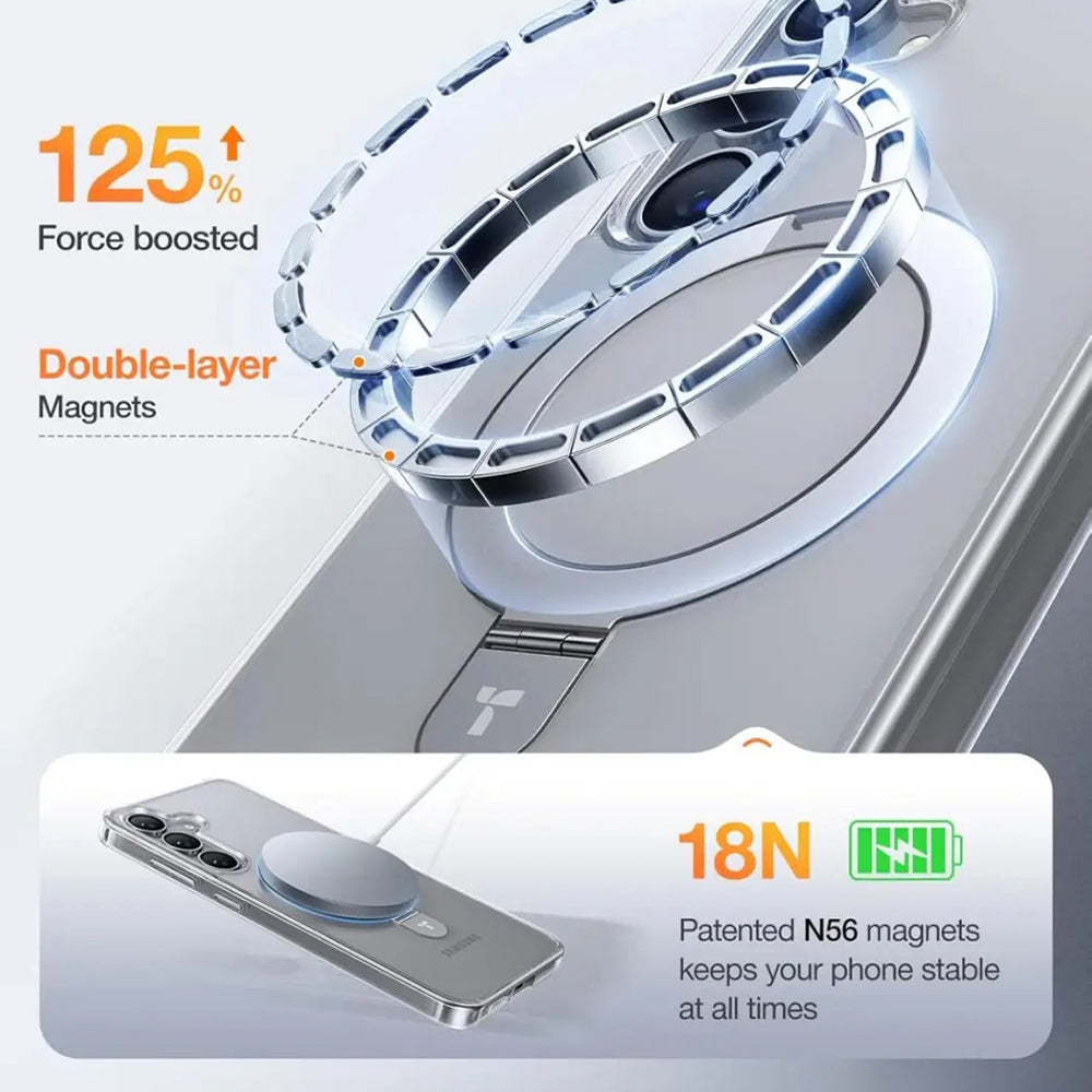 Capa MagSafe para Samsung Galaxy S25+ S936, Torras, Ostand, Transparente