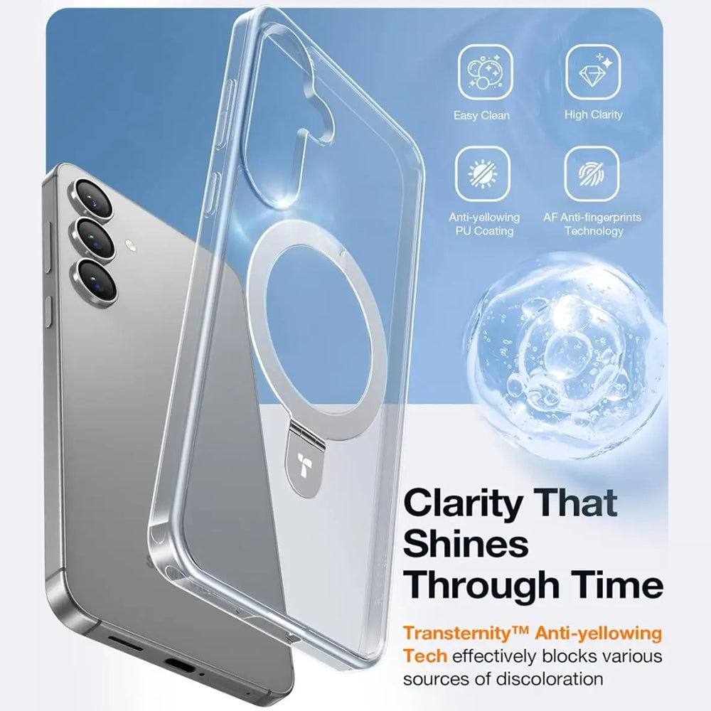 Capa MagSafe para Samsung Galaxy S25+ S936, Torras, Ostand, Transparente