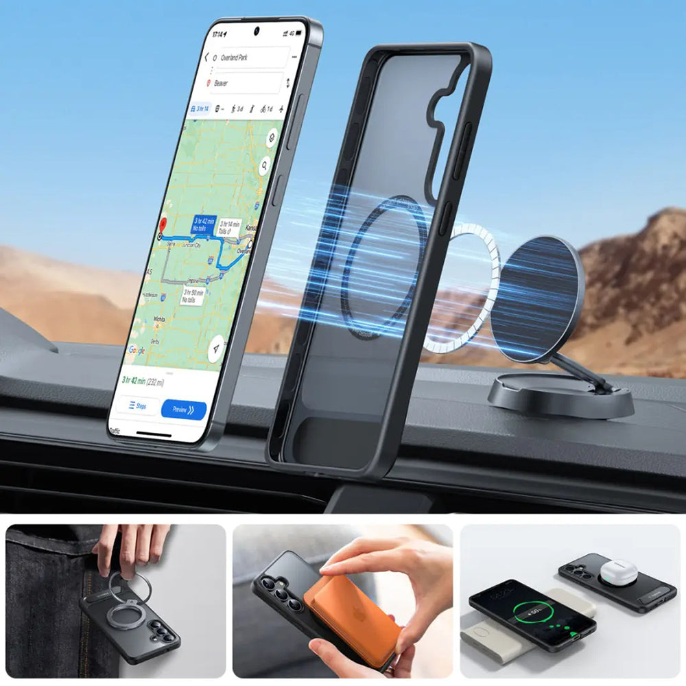 Capa MagSafe para Samsung Galaxy S25+ S936, Torras, Pstand, Preta