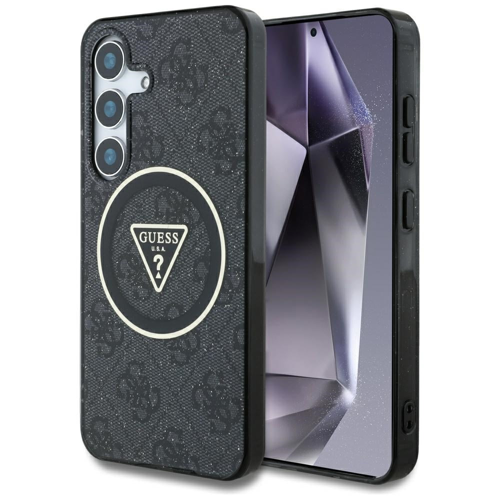 Capa MagSafe para Samsung Galaxy S25 S931, Guess, IML Glitter 4G Circle Triangle, Preta