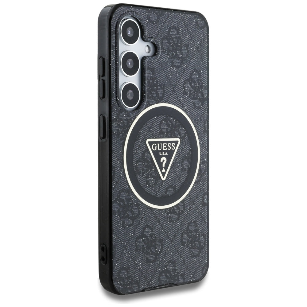 Capa MagSafe para Samsung Galaxy S25 S931, Guess, IML Glitter 4G Circle Triangle, Preta