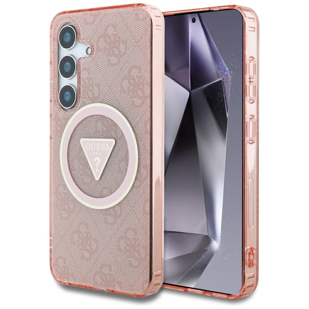 Capa MagSafe para Samsung Galaxy S25 S931, Guess, IML Glitter 4G Circle Triangle, Rosa