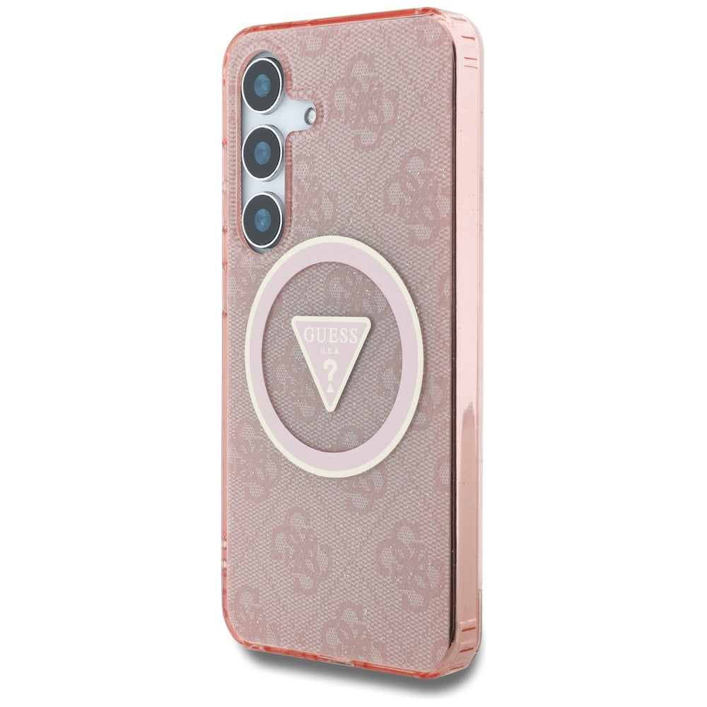 Capa MagSafe para Samsung Galaxy S25 S931, Guess, IML Glitter 4G Circle Triangle, Rosa