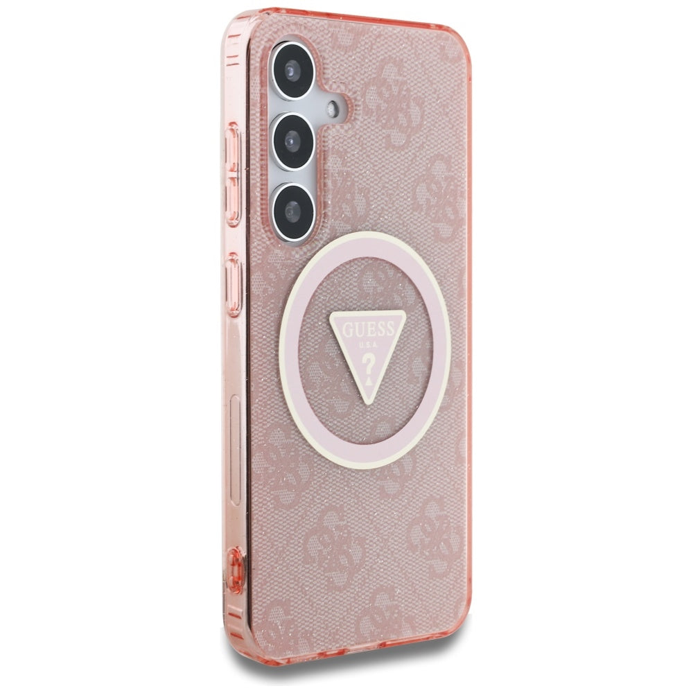 Capa MagSafe para Samsung Galaxy S25 S931, Guess, IML Glitter 4G Circle Triangle, Rosa