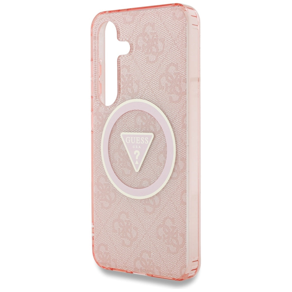 Capa MagSafe para Samsung Galaxy S25 S931, Guess, IML Glitter 4G Circle Triangle, Rosa