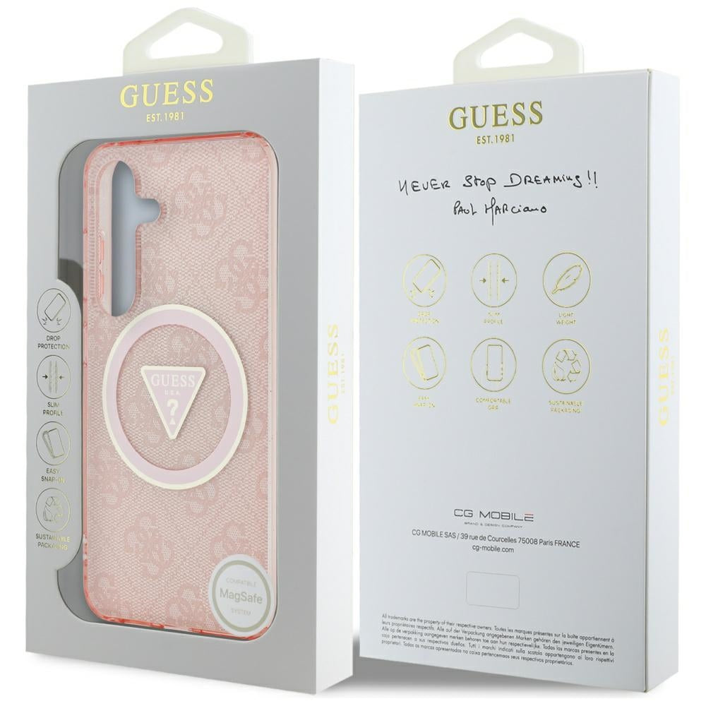 Capa MagSafe para Samsung Galaxy S25 S931, Guess, IML Glitter 4G Circle Triangle, Rosa