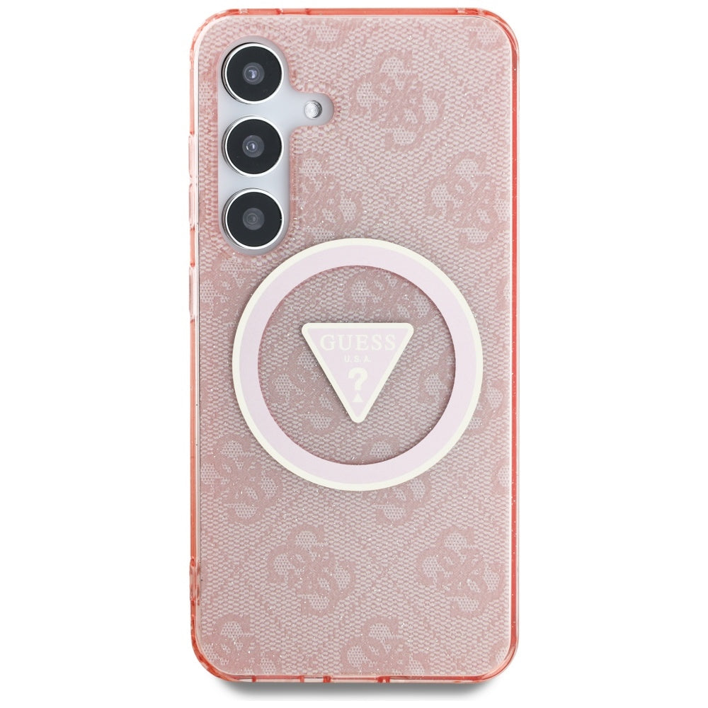 Capa MagSafe para Samsung Galaxy S25 S931, Guess, IML Glitter 4G Circle Triangle, Rosa