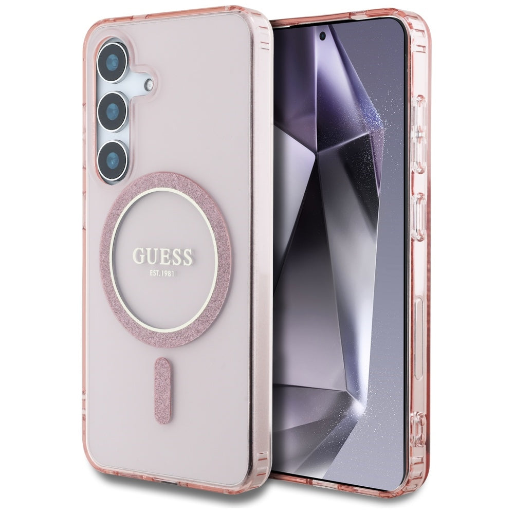 Capa MagSafe para Samsung Galaxy S25 S931, Guess, IML Glitter Circle, Rosa