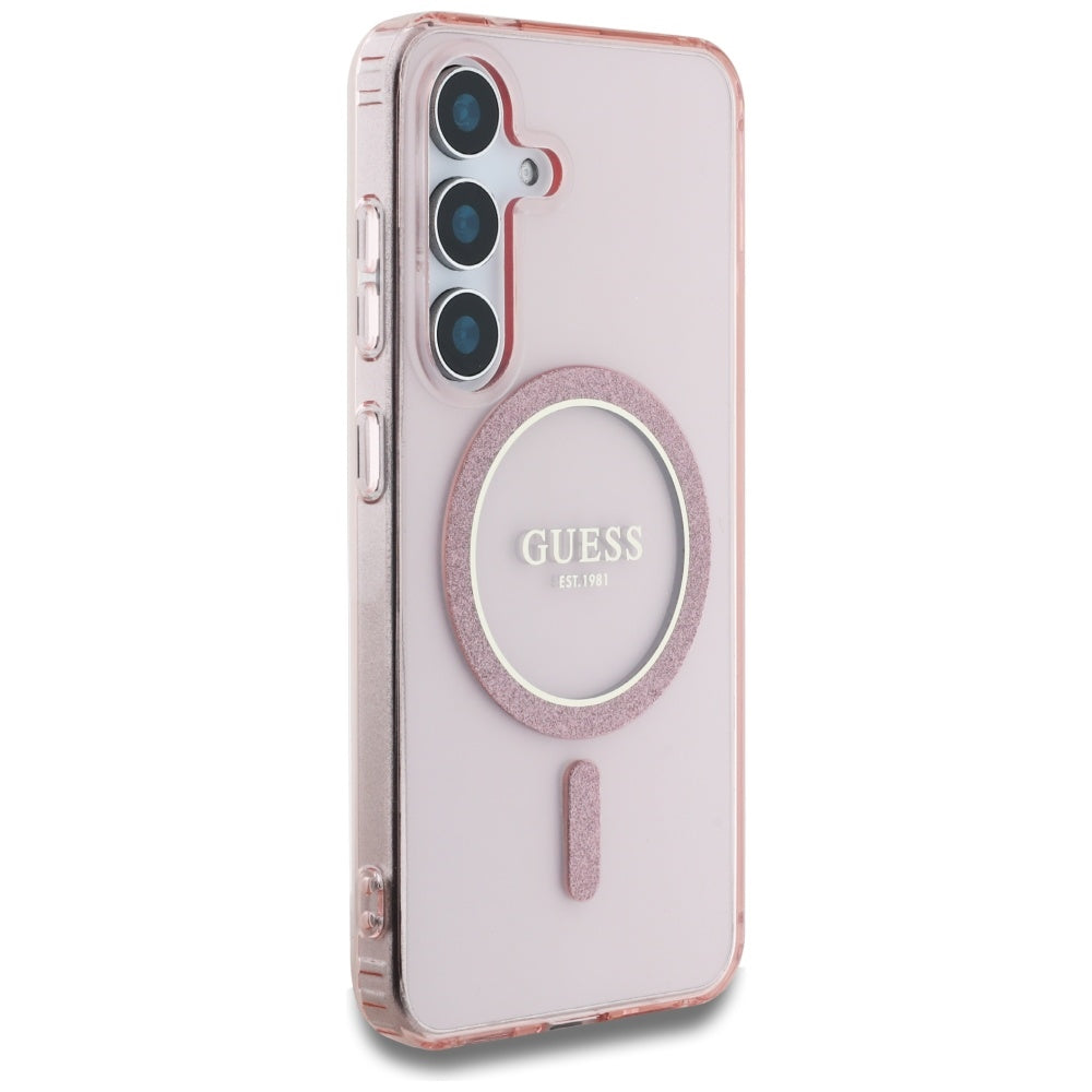 Capa MagSafe para Samsung Galaxy S25 S931, Guess, IML Glitter Circle, Rosa