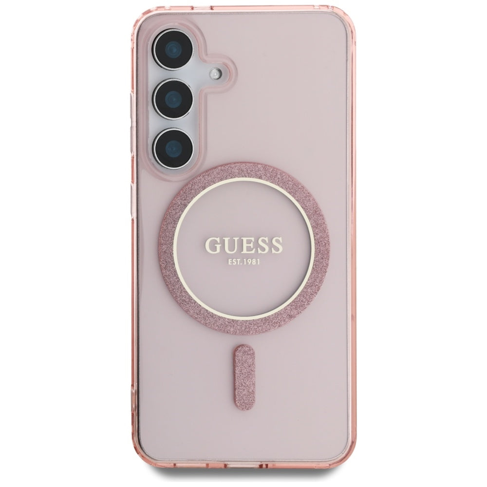 Capa MagSafe para Samsung Galaxy S25 S931, Guess, IML Glitter Circle, Rosa