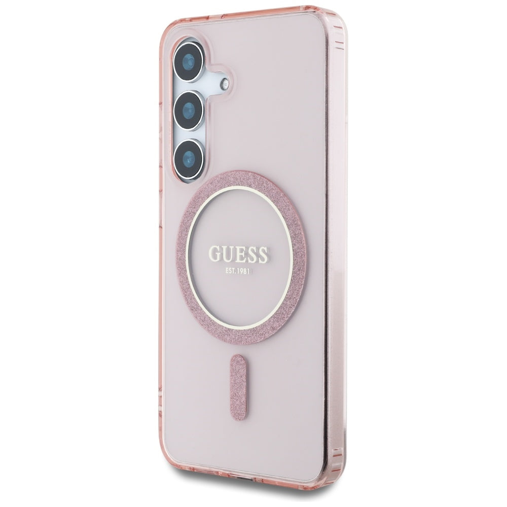 Capa MagSafe para Samsung Galaxy S25 S931, Guess, IML Glitter Circle, Rosa
