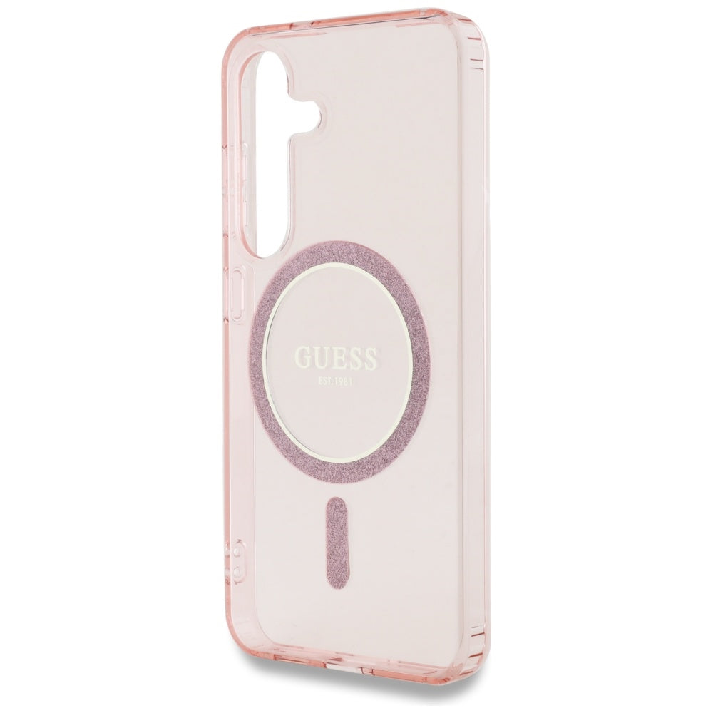 Capa MagSafe para Samsung Galaxy S25 S931, Guess, IML Glitter Circle, Rosa