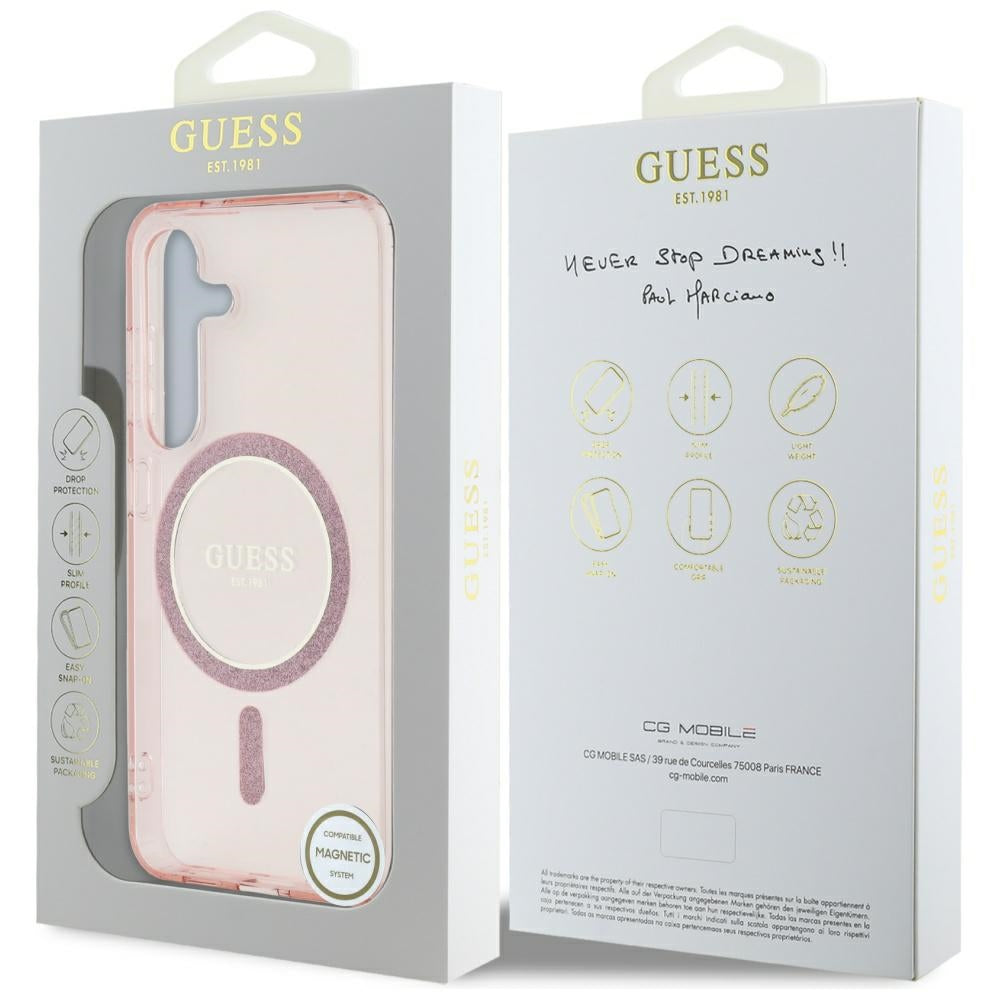 Capa MagSafe para Samsung Galaxy S25 S931, Guess, IML Glitter Circle, Rosa
