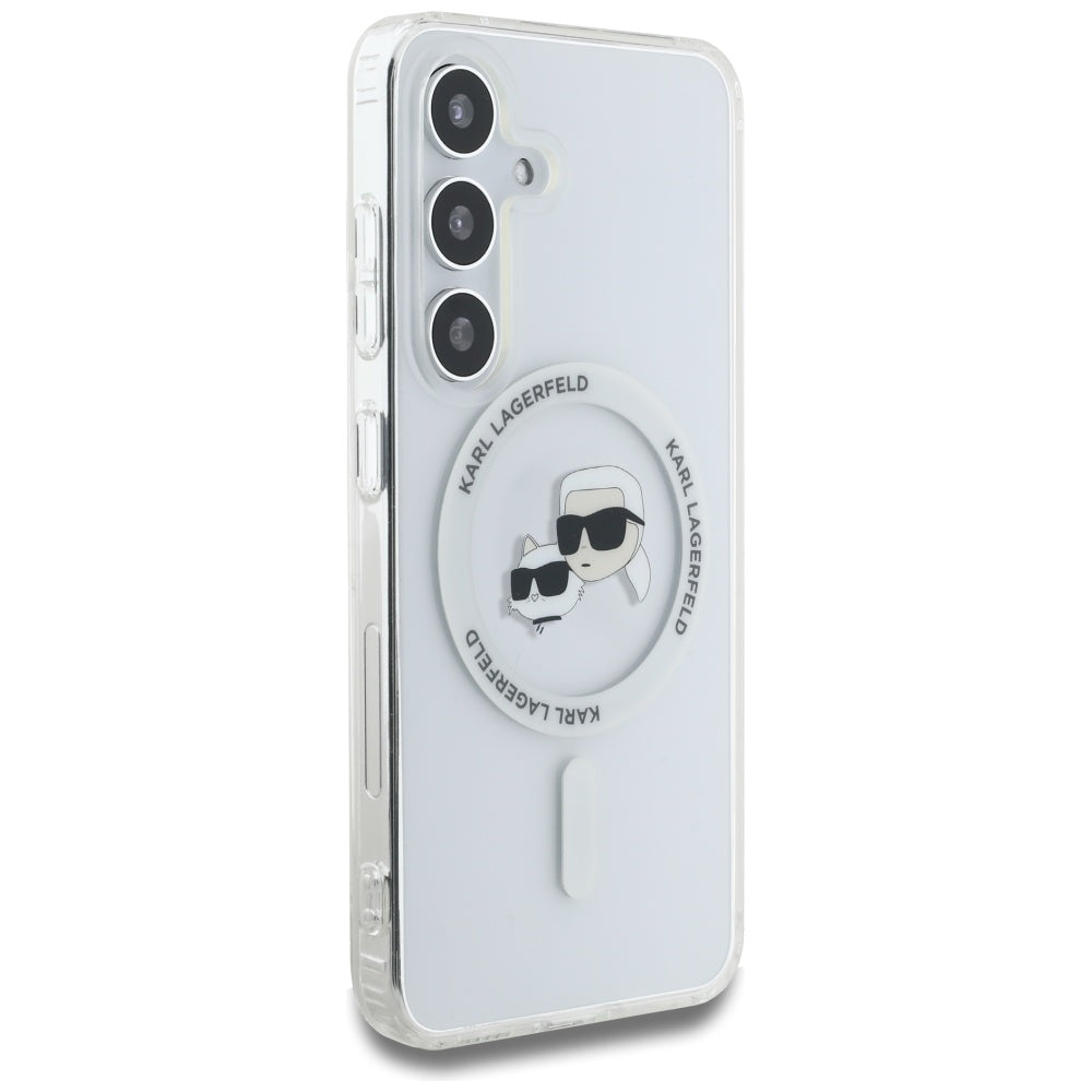 Capa MagSafe para Samsung Galaxy S25 S931, Karl Lagerfeld, IML Metal Karl & Choupette's Heads, Branca.